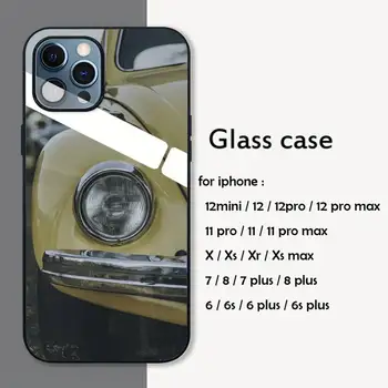 Retro vabalas automobilių Grūdintas stiklas silikoninis telefono dėklas skirtas iphone 12 mini pro 11 Xs Max X Xr 6 6s 7 8 Plus se 2020 dangtis