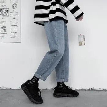Rudenį Tiesūs Džinsai Vyrų Mados Atsitiktinis Retro Džinsai Vyrams Streetwear Laukinių Prarasti Hip-hop korėjos Džinsinio audinio Kelnės Mens S-2XL