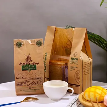 Rudos spalvos, popierinis duonos maišelį tris dydis ekologiškus maisto Kraft paper bag užkandžių pakuotės, vienkartiniai takeaway maišelį riebiai skrudinta duona krepšys