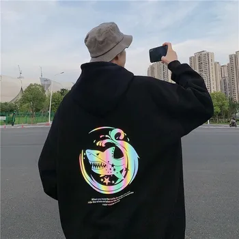 Ryklys Atspindintis Hoodie Streetwear Vyrų Hip-Hop ' Negabaritinių Marškinėlius Kietas Gyvūnų Viršūnes Atsitiktinis Pavasarį, Rudenį Japonijoje Hoodies Vyras