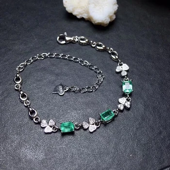 S925 sidabro natūrali žalioji emeral apyrankių natūralus akmuo, apyrankių mados malonės aikštėje Dobilų moterys šalis dovana fine jewelry