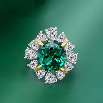 S925 Sterlingas Sidabro Žiedai Moterims, Vestuvių, Sužadėtuvių Ponios Žiedas Bauda Papuošalai Dovana Prabanga Green Diamond Ring Moteris