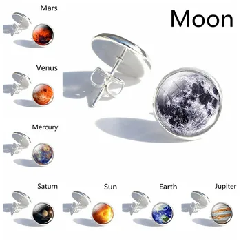 Saulės Sistemoje Mėnulis, Saulė, Žemė, Marsas, Jupiteris Planetos Auskarai Padengti Moterų Stiklo Stud Auskarai Erdvės Visatos Juvelyrikos