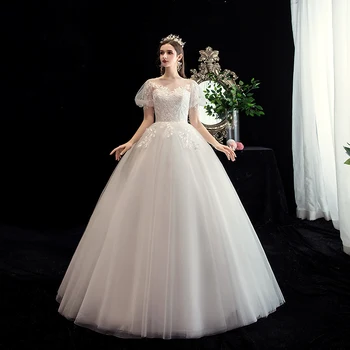 Seksualus Iliuzija V Kaklo Žibintų Rankovės 2021 Nauja Vestuvinė Suknelė, Nėriniai Siuvinėjimo Gėlių Plius Dydis Princesė Vestuvių Suknelė Chalatas De Mariee