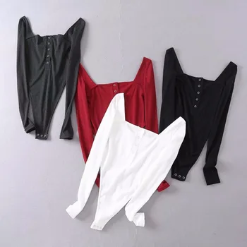 Seksualus, moterų jumpsuits & rompers bodysuits priežastinis juoda balta raudona pilka medvilnės velniop apykaklės džemperis Europos ir Amerikos stiliaus