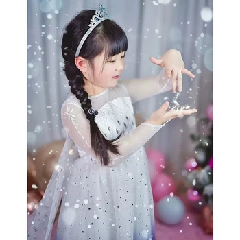 Sniego Karalienė 2 Elsa Dress Up Kostiumas Mergaitėms Baltos Snaigės Spausdinti Princesė, Komplektai, Vaikiška Elegantiškas Frocks Vaikai Įkvėpė Naujų Drabužių