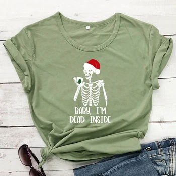 Spalvos Kūdikis, aš esu Miręs Viduje T-shirt Baisu Skeletas Gerti Kavos Marškinėlius Juokinga Moterų Kalėdų Vakarėlį Dovanų Top Marškinėliai