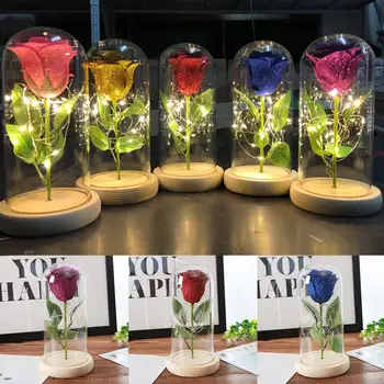 Stiklo Kupolas Pateikti Dirbtinių Gėlių Aukso Folija Rose Konservuoti Šviežių Gėlių Nemirtingumas Grožis Amžinas Gėlių Romantiška
