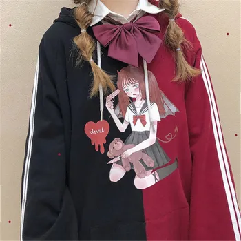 Streetwear Juoda Harajuku Viršūnes Rudenį Mielas Naujų Korėjos, Japonijos Mados Animacinių Filmų Spausdinti Moterų Atsitiktinis Pavasario Laisvi Megztiniai