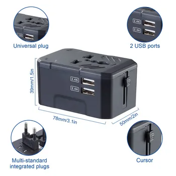 Tarptautinės Universalus Kelionių Adapteris Maitinimo Sienos Kroviklis AC Kištuko Adapterį Su Dual 2.4 USB Įkrovimo Uostus, JAV, JK, ES AS
