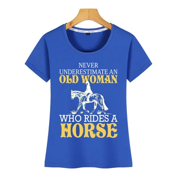Topai Marškinėliai Moterims amžiaus moteris, kurie važiuoja arklių Mados Baltos spalvos Trumpą Moterų Marškinėlius