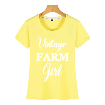 Topai Marškinėliai Moterims derliaus ūkio mergaitė moterų ūkio Atsitiktinis Black Print Moterų Marškinėlius