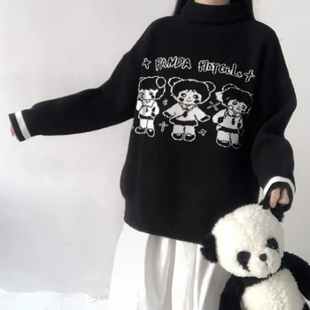 Ulzzang Preppy Stiliaus Animaciją Megzti Megztinis Moterų Golfo Žiemą Storas Šiltas Megztinis Megztiniai Mielas Drabužių Harajuku Streetwear