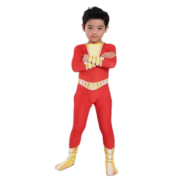Vaiko Shazam Cosplay Kapitonas Stebuklas Kostiumas Billy Batson Jumpsuit Kostiumai Apsiaustu, Superhero Vaikai Helovinas Zentai Kostiumas Bodysuit