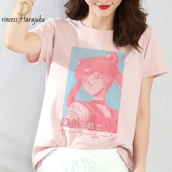 Vasaros 2020 Marškinėliai Mielas Juokingas Sailor Moon Spausdinti Seksualus Marškinėlius Japonijos Drabužius Harajuku Kawaii moteriški marškinėliai Mados Marškinėliai