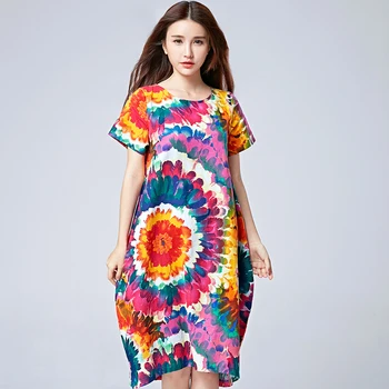 Vasaros Plius Dydis Moterų Suknelė Spalvinga Modelio Gėlių Spausdinti Skalbiniai O-Kaklo Moterų Atsitiktinis Vestidos Didelio Derliaus Naujų Suknelių LP255