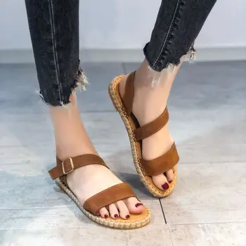 Vasaros sandalai moterims open toe flat paplūdimio espadrille batai kirsti strappy platforma ponios romos sandalai didelis dydis sandalias
