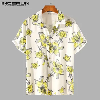Vasarą Vyrai Havajų Marškinėliai Gėlių Spausdinti Pasukite Žemyn Apykaklės trumpomis Rankovėmis Viršūnes Kvėpuojantis 2021 Streetwear Paplūdimio Camisas 3XL INCERUN