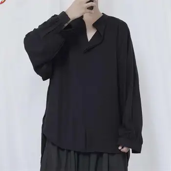 Vyriški nauji marškinėliai vyriški banga Japonijos Yamamoto stiliaus tamsiai nišą prarasti didelio dydžio gražus ilgomis rankovėmis marškinėliai