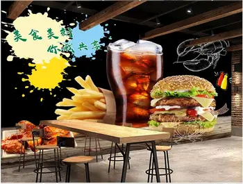 WDBH 3d tapetai pasirinktinius nuotraukų Ranka pieštas burger greito maisto, vakarų restoranas dekoro 3d sienų freskomis tapetai, sienų ir 3 d