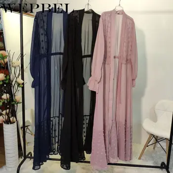 WEPBEL Abaja Ramadanas Moterų Lady Priekiniai Open Cardigan Islamo Ilga Suknelė Tuščiaviduriai Iš Musulmonų Suknelė