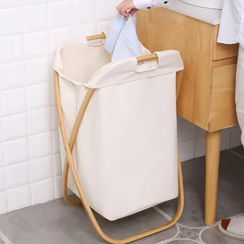 Šiaurės bambuko audinio sulankstomas skalbinių krepšį, modernus vonios kambarys paprastas organizatorius dėvėti, atsparus orui namų laikymo dėžutė