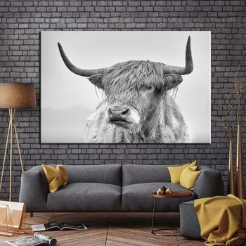 Škotijos Karvės Drobė Menas, Tapyba, Modernus Gyvūnų Sienų Plakatai Ir Spausdina Karvė Meno Nuotraukas Kambarį Cuadros Apdaila