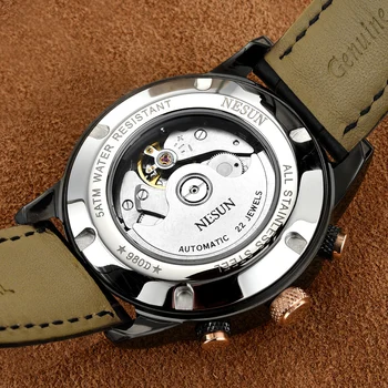 Šveicarija NESUN Prabangos Prekės ženklo Laikrodžiai Vyrams Daugiafunkcinis Ekranas Automatinis Mechaninis laikrodis Šviesos Vandeniui laikrodis N9807-6