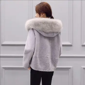 Žiemos mada moterims imitacija didelis kailių apykaklės striukė plonas storas šiltas ilgomis rankovėmis kailis moterų gobtuvu fauc fox fur coat L1315 DHL