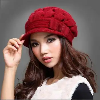 Žiemos skrybėlę moterų rudenį ir žiemą avių vilnos megztus skrybėlę dvigubo sluoksnio šiluminė triušio kailiniai skrybėlės moterims M-1328